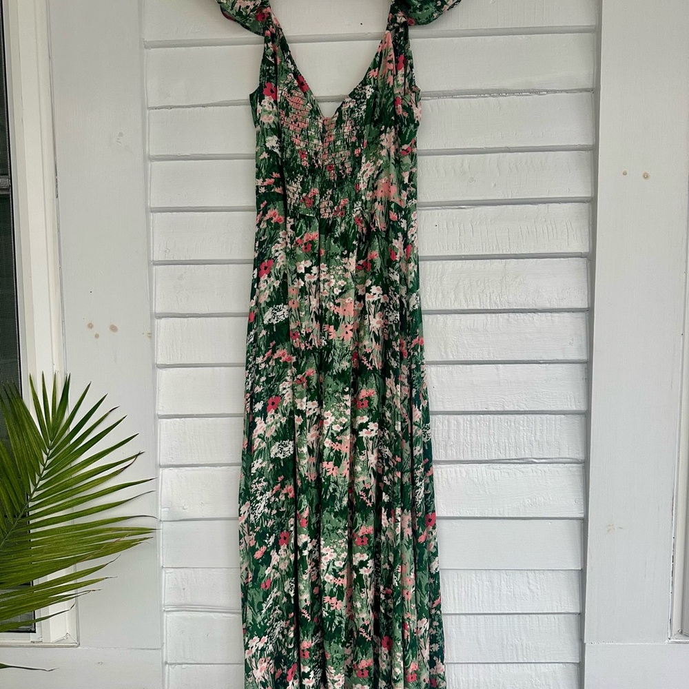 Floral Green and Pink Women's Dress - Picture 4 of 4